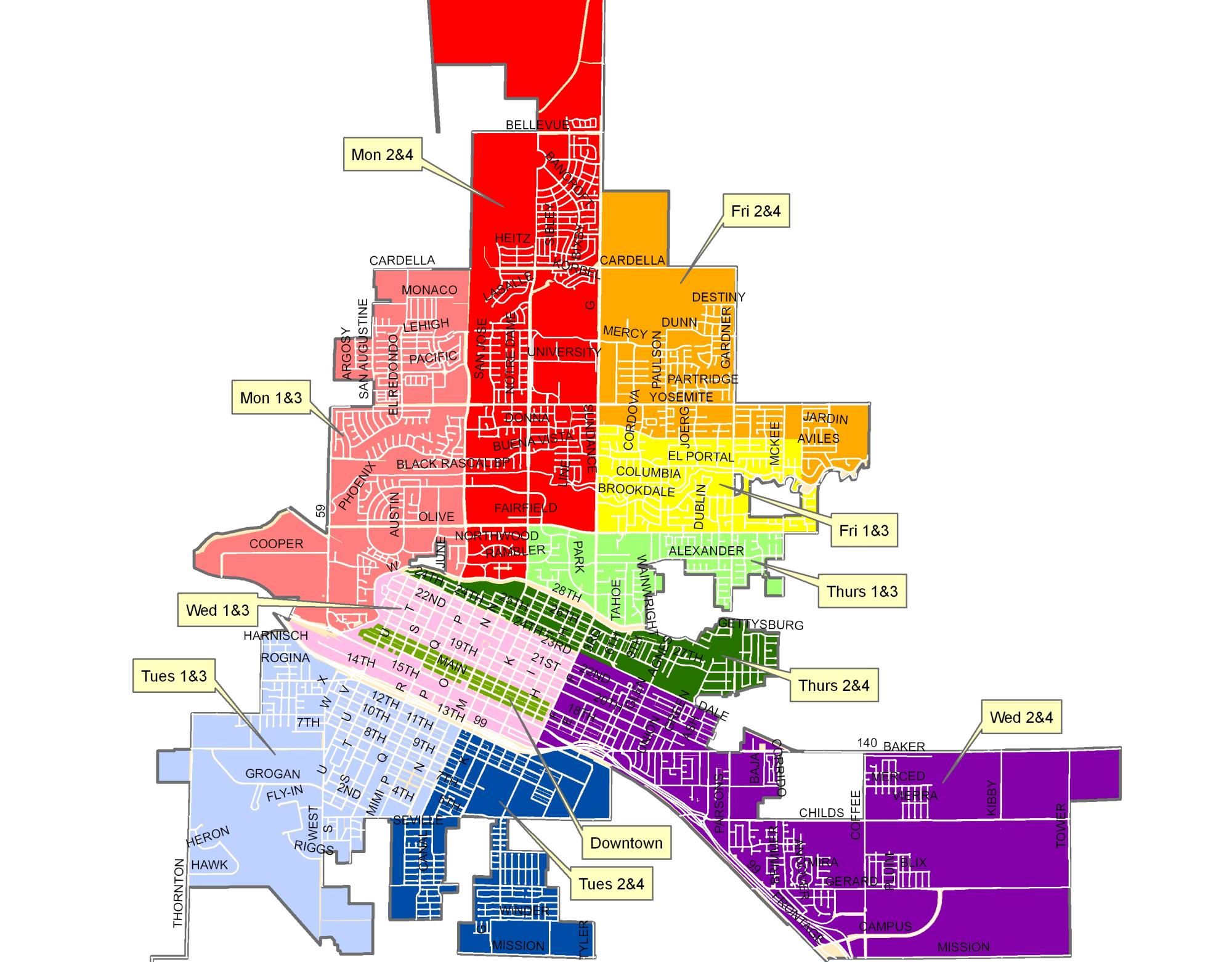 Street sweeping map by weekday