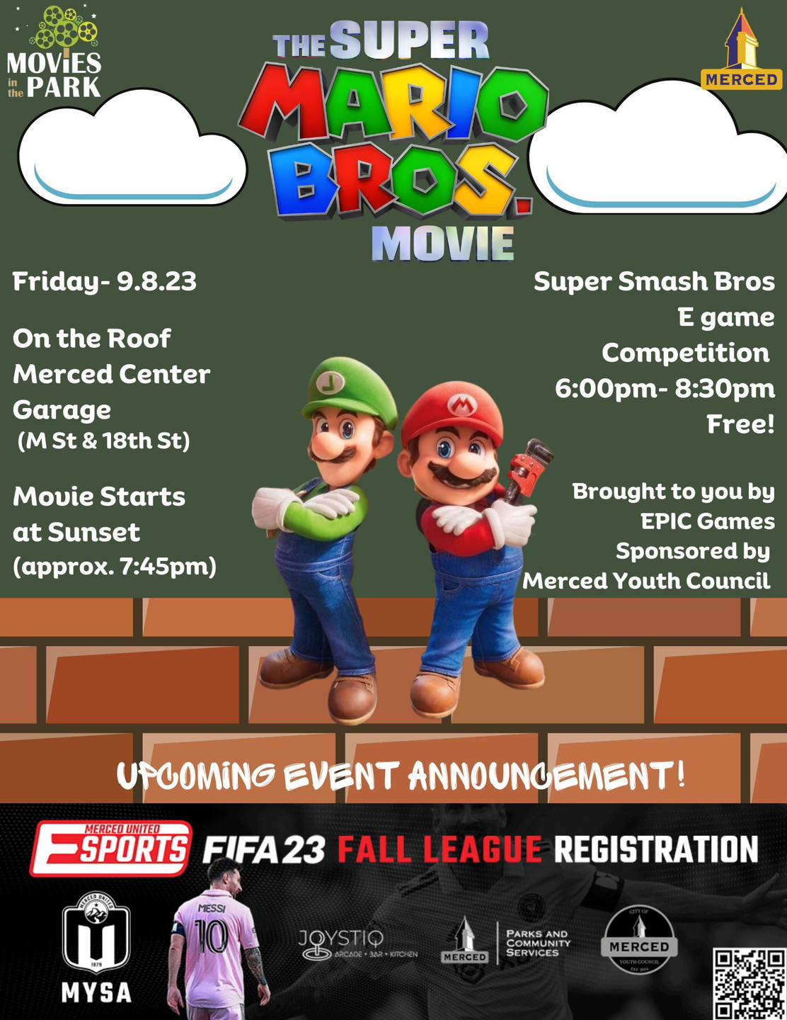 Mario Movies in the Park Flyer 2023