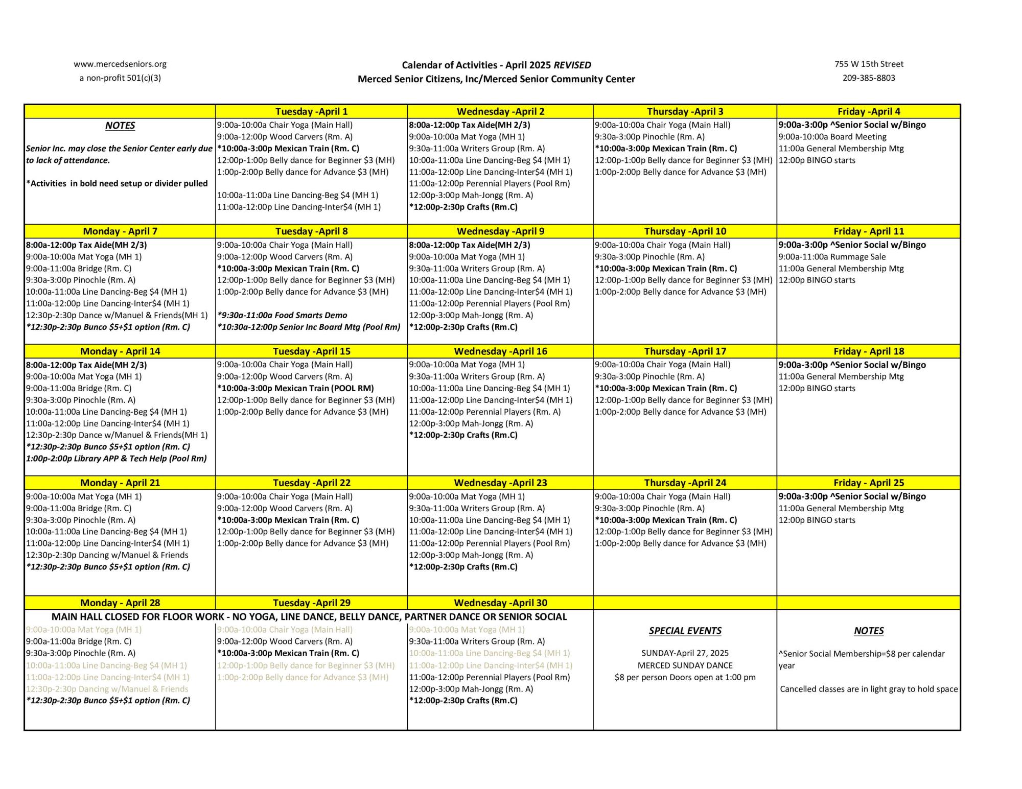 2025 APRIL Activities Cal